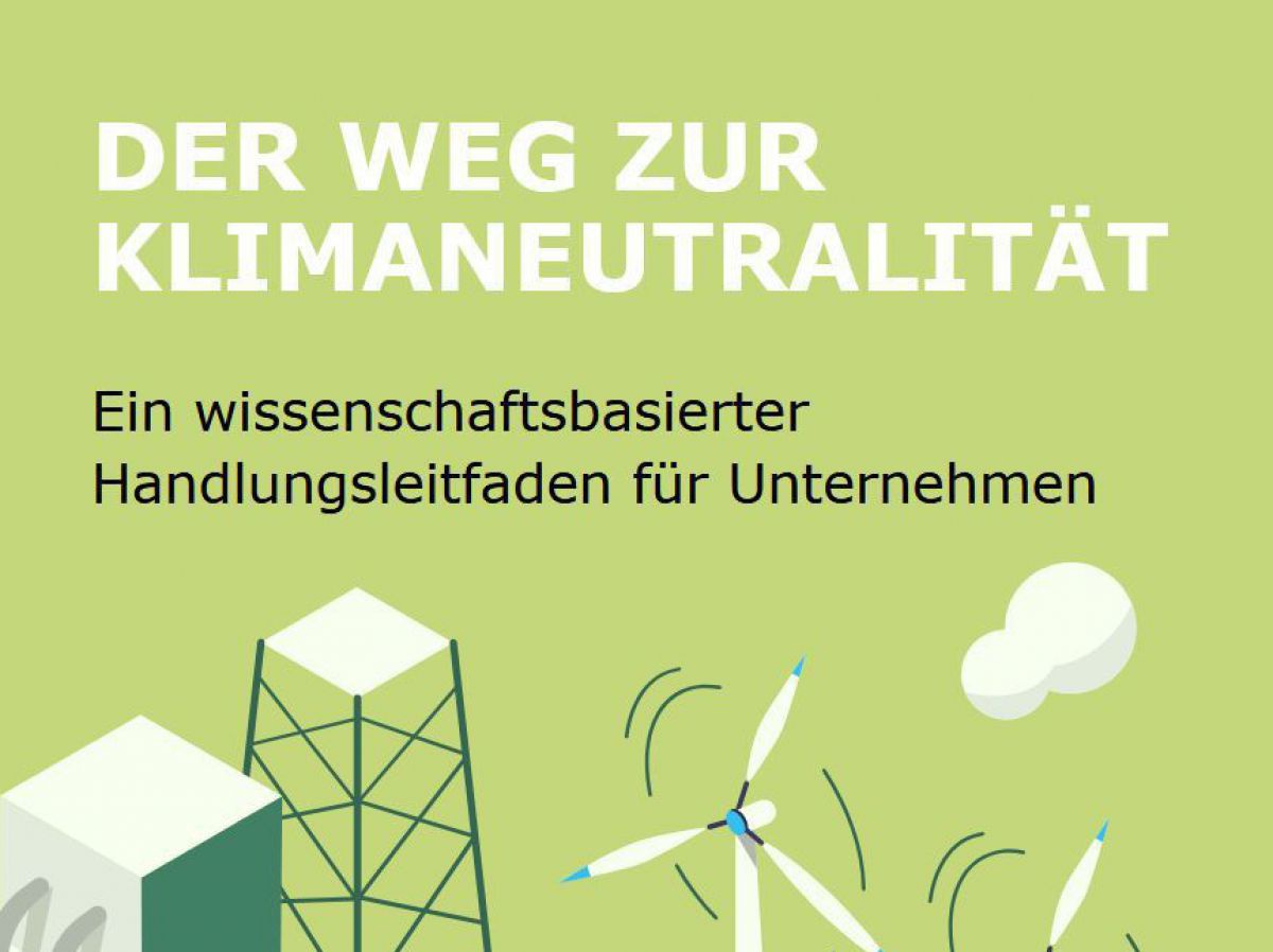 Das Cover des Leitfadens zeigt stilisierte Windräder, Strommasten und Gebäude.