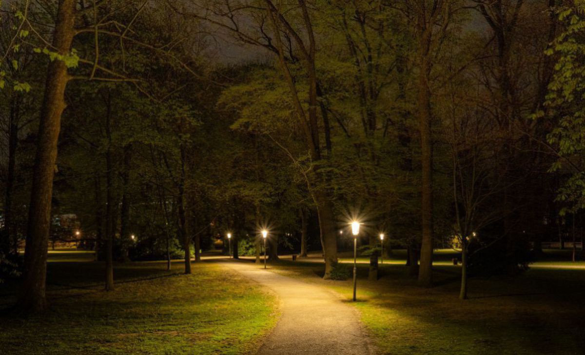 LED-Straßenbeleuchtung im Hammerpark in St.Pölten bei Nacht