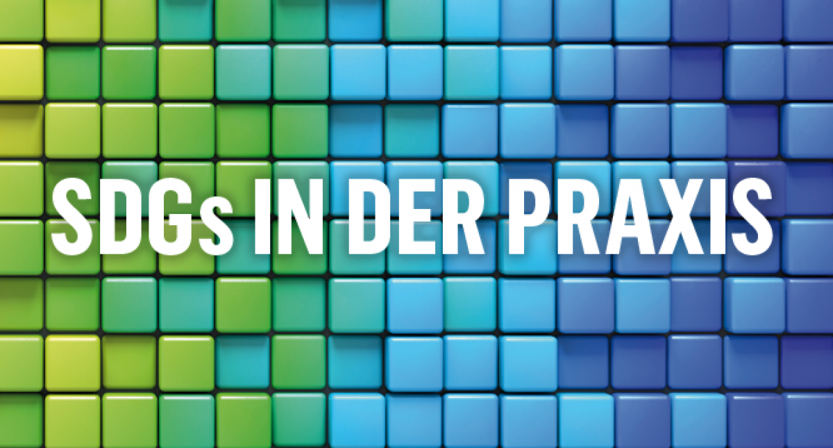 Bildhintergrund: eine Mauer aus kleinen, versetzten Würfeln in grün und Blautönen. Darüber in weißen Blockschrift: 