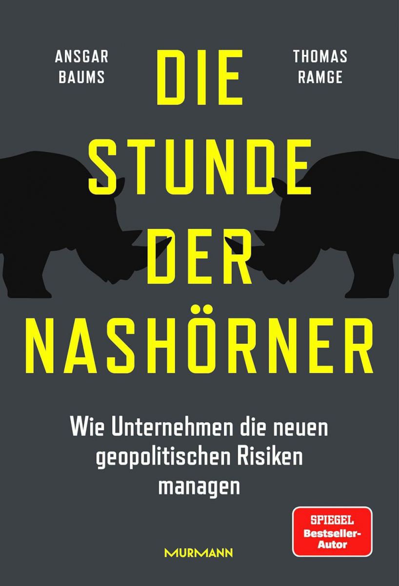 Auf dem grauen Cover sieht man zwei schwarze Nashörner. Der Titel 