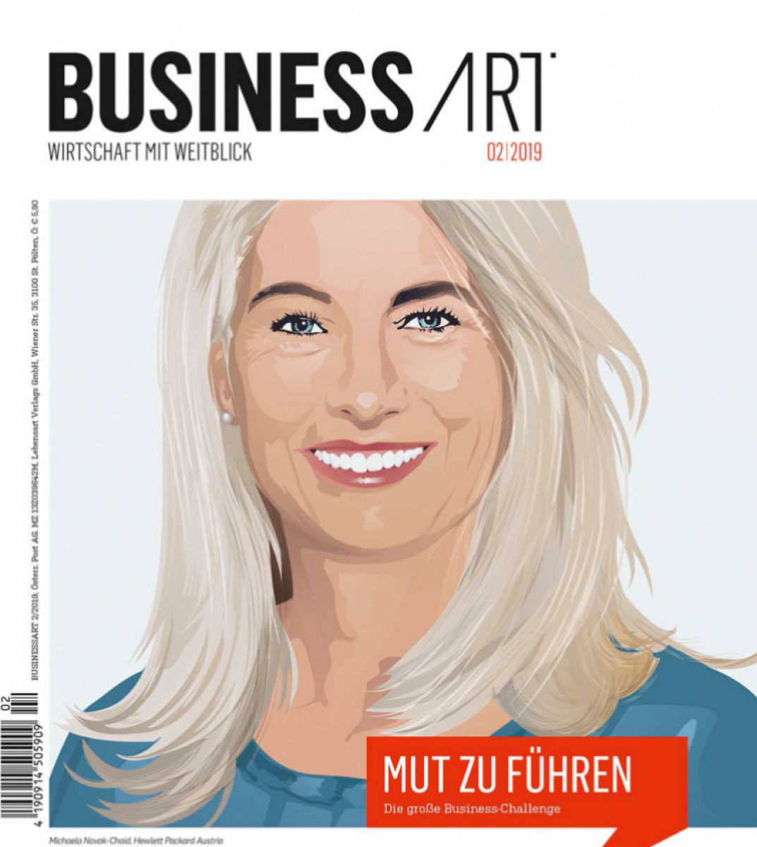 Am Cover der BUSINESSART Michaela Novak-Chaid, GF von HP Österreich