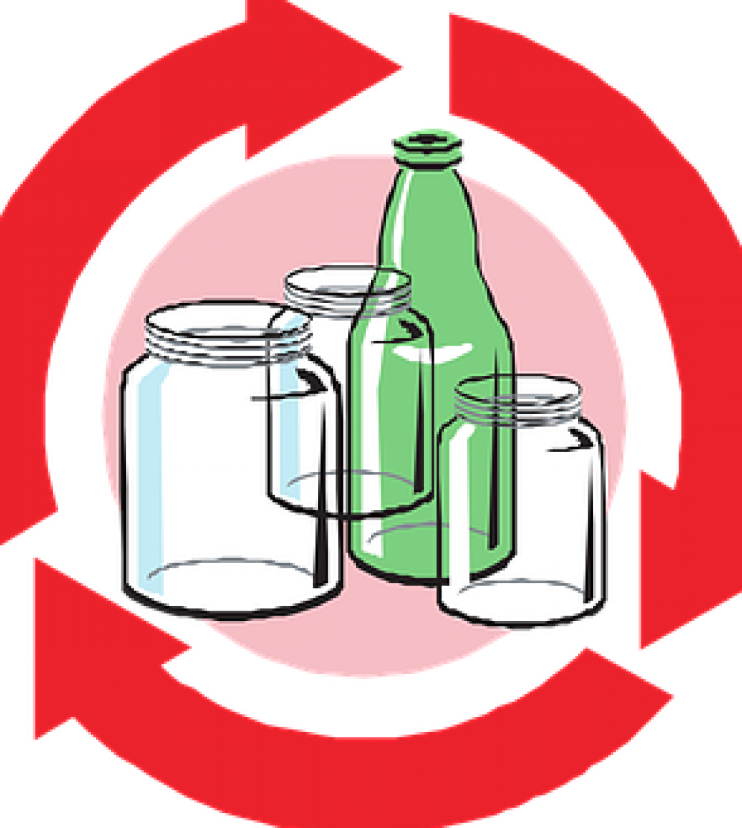 Recyclingpfeile rund um Glasflaschen