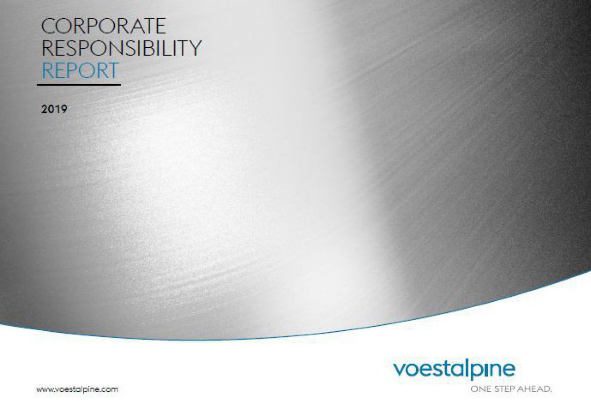 cover des cr-report-voestalpine-2019. Der Titel steht auf einem metallisch glänzenden Untergrund
