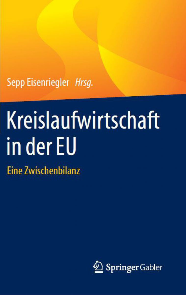 Auf gelb-blauem Hintergrund steht der Titel: Kreislaufwirtschaft in der EU