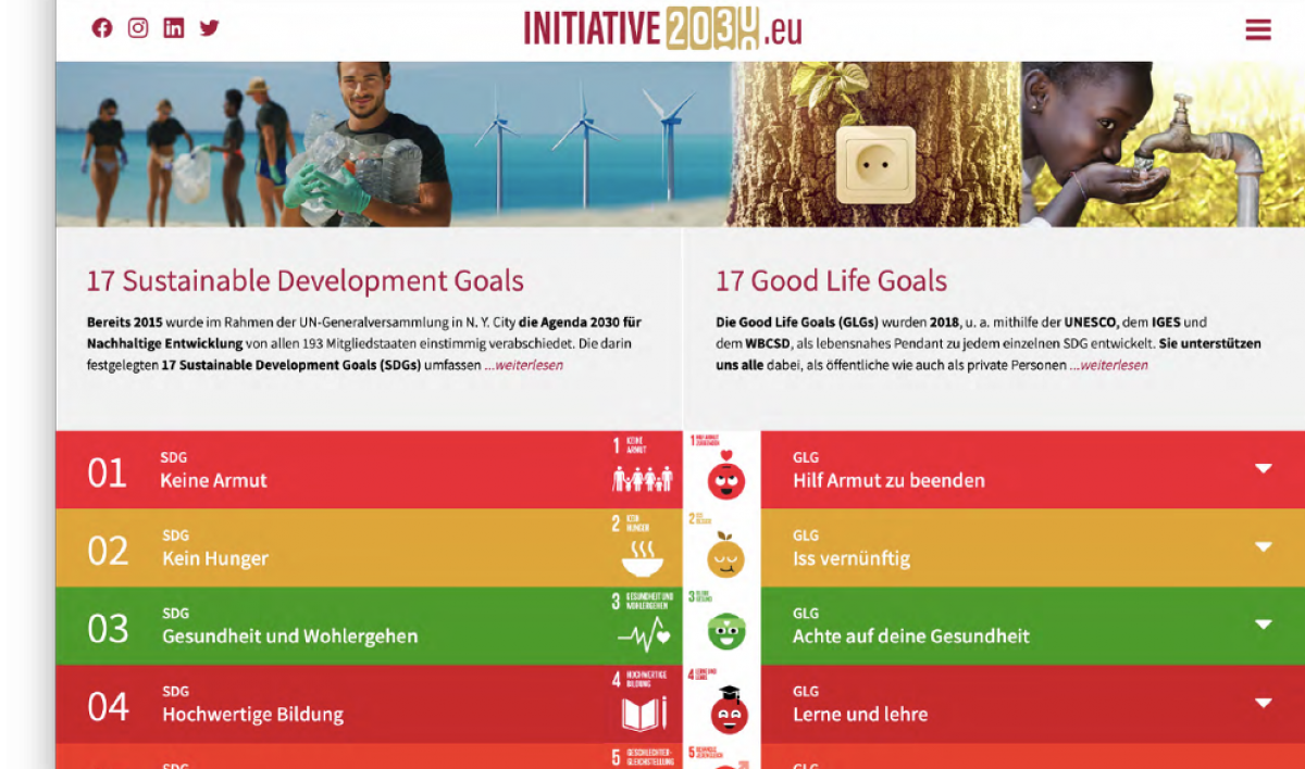 Gegenüberstellung der SDGs mit Good Life Goals: zum Bsp.: hilf mit, Armut zu beenden, iss vernünftig etc.
